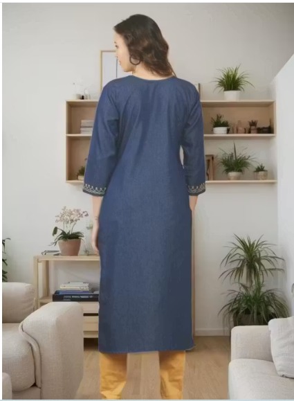 Stylish Denim Embroidered Premium Kurti view 2