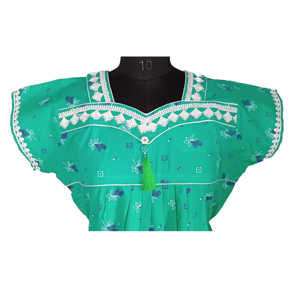 Radhika pure cotton round neck lace work fancy cotton nighty for women view 2