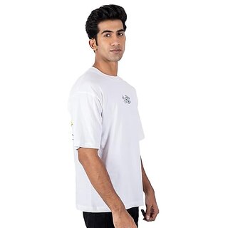 JAGTEREHO Men's Oversized Round Neck Half Sleeve Cotton T-Shirt White view 2