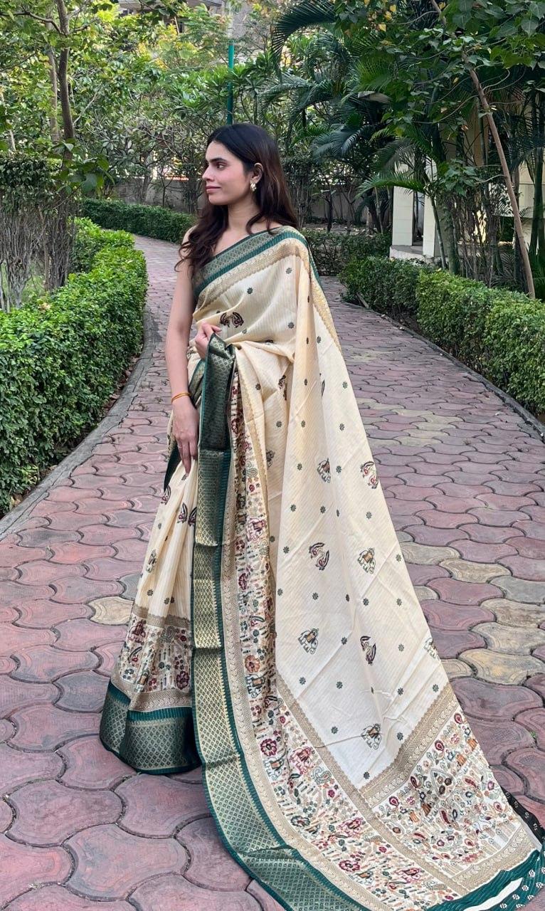 Fancy Dola Silk Elephant Printed Saree view 2