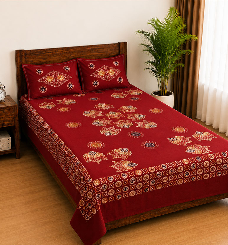 Handcrafted Batik Printed Cotton Single Bed Bedsheet view 2