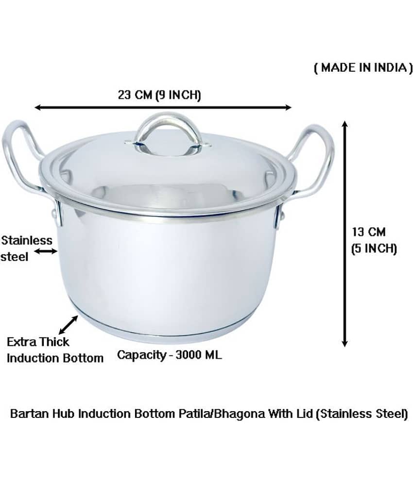 bartan hub Induction Pot No Coating Stainless Steel Tope 23 cm 3000 mL view 2