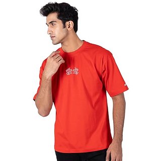 JAGTEREHO Men's Oversized Round Neck Half Sleeve Cotton T-Shirt Red view 2