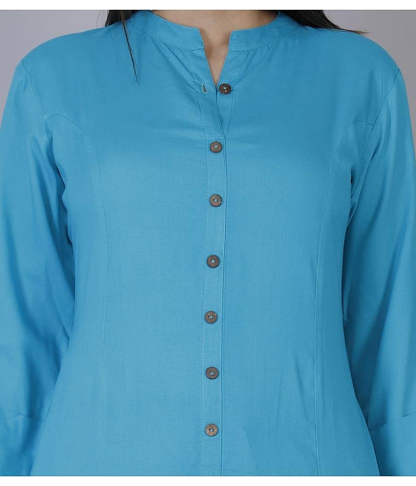 Doriya - Turquoise Rayon Women's Front Slit Kurti view 2
