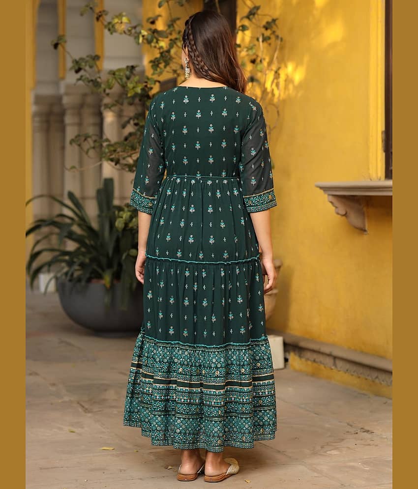 Juniper Georgette Printed Ankle Length Women's Fit & Flare Dress - Green ( Pack of 1 ) view 2