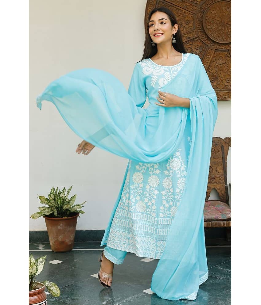 AMIRA'S INDIAN ETHNICWEAR - Blue Rayon Women's Stitched Salwar Suit ( ) view 2