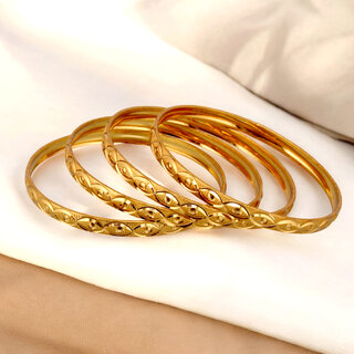 18k One Gram Gold Plated Traditional Designer Pack of 4 Bangle Set For Women view 2