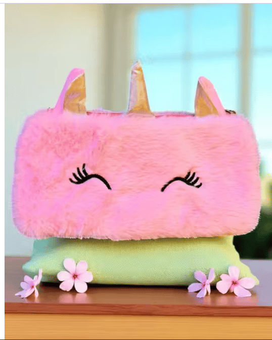 GSI Unicorn Fur Pouch & Diary Stationery Gift Set – Unicorn Bag, Paint Colour Book, Pens, Pencil, Eraser, Brooch, Keyring & Stamp view 2