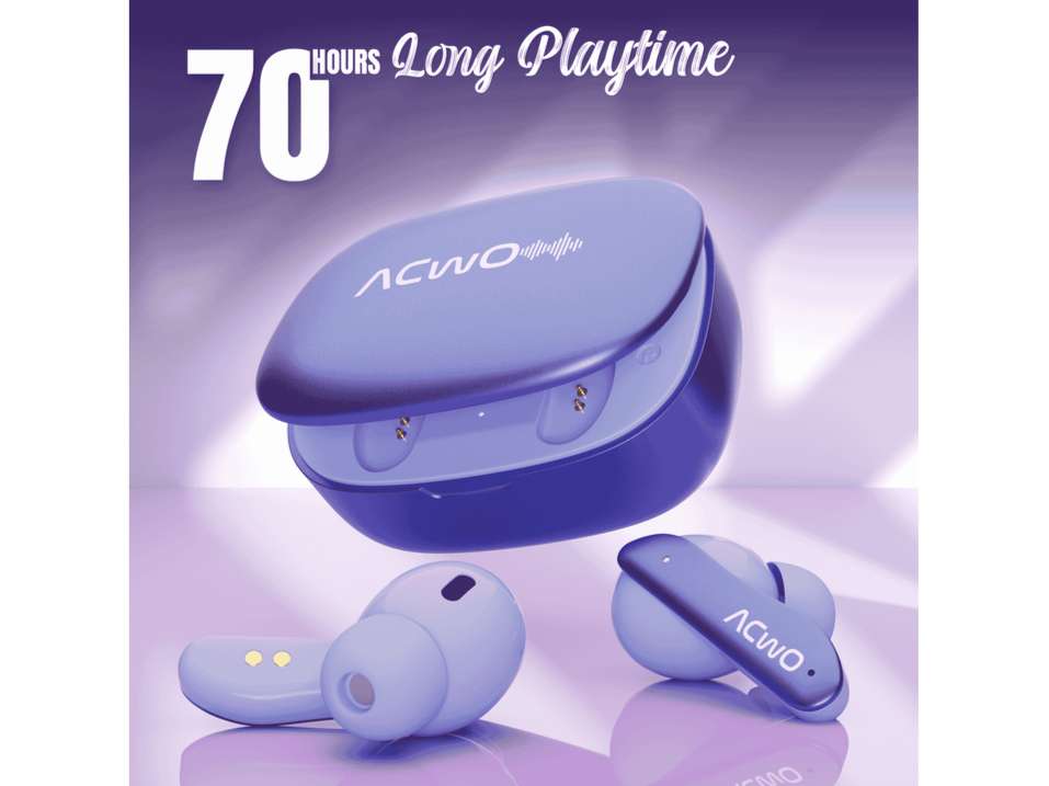 ACwO Dwots 111 in Ear Wireless Earbuds, Up to 75Hrs Battery Life, 10Mm Spatial Drivers, Noise-Free Calls with 4 Noise Cancellation Mics, Bluetooth V5. - Irish Purple view 2