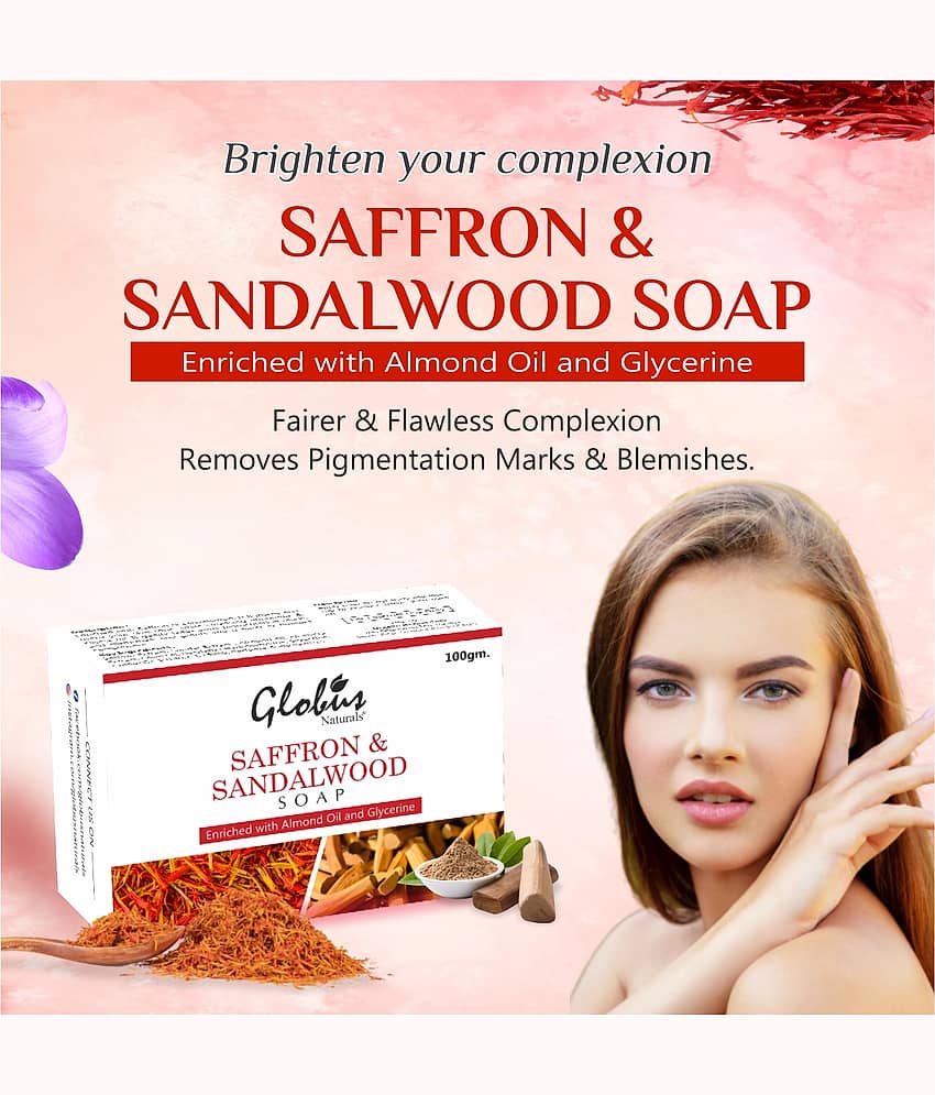 Globus Naturals Saffron & Sandalwood Soap, Skin Bathing Bar, 100gm (Pack of 3) view 2