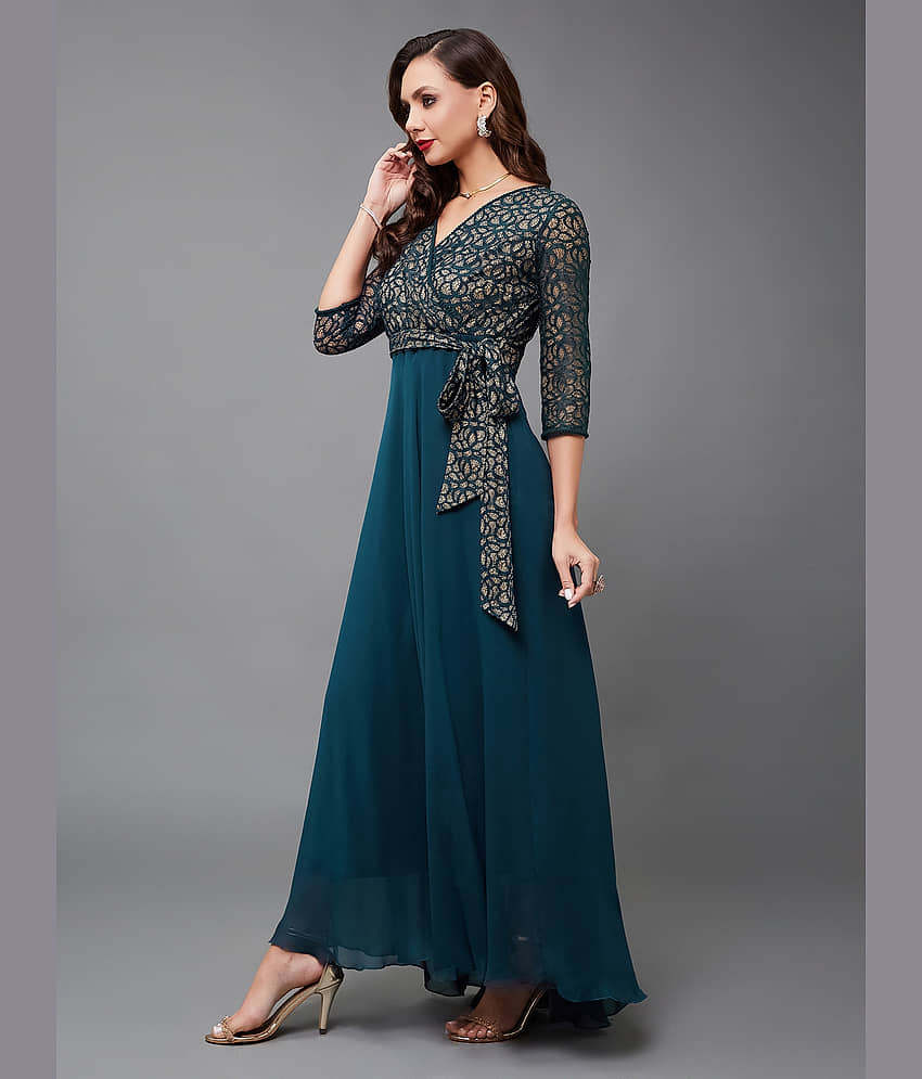 Miss Chase Women Georgette Printed Wrap Dress ( Teal ) view 2