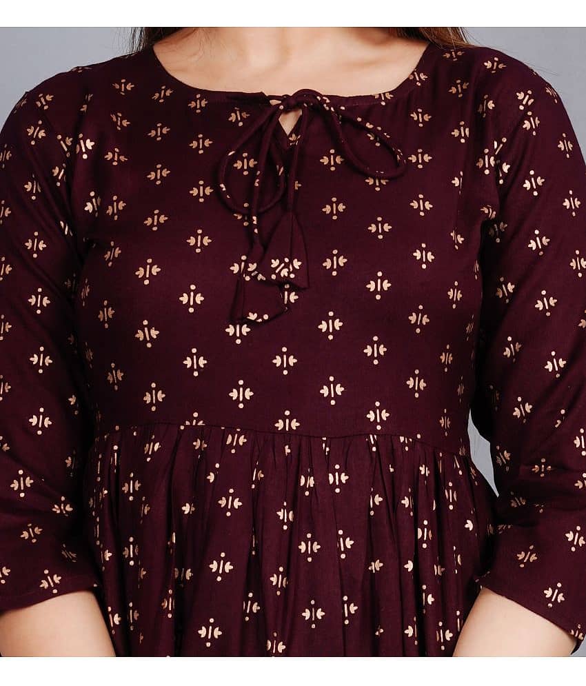 Smien - Coffee Rayon Women's Ethnic A-Line Top ( Pack of 1 ) view 2