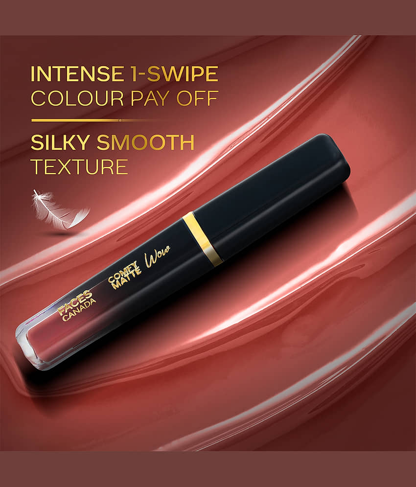 FACES CANADA Comfy Matte Wow Liquid Lipstick , Choco Couture 01, 3.8ml , One Swipe Application view 2
