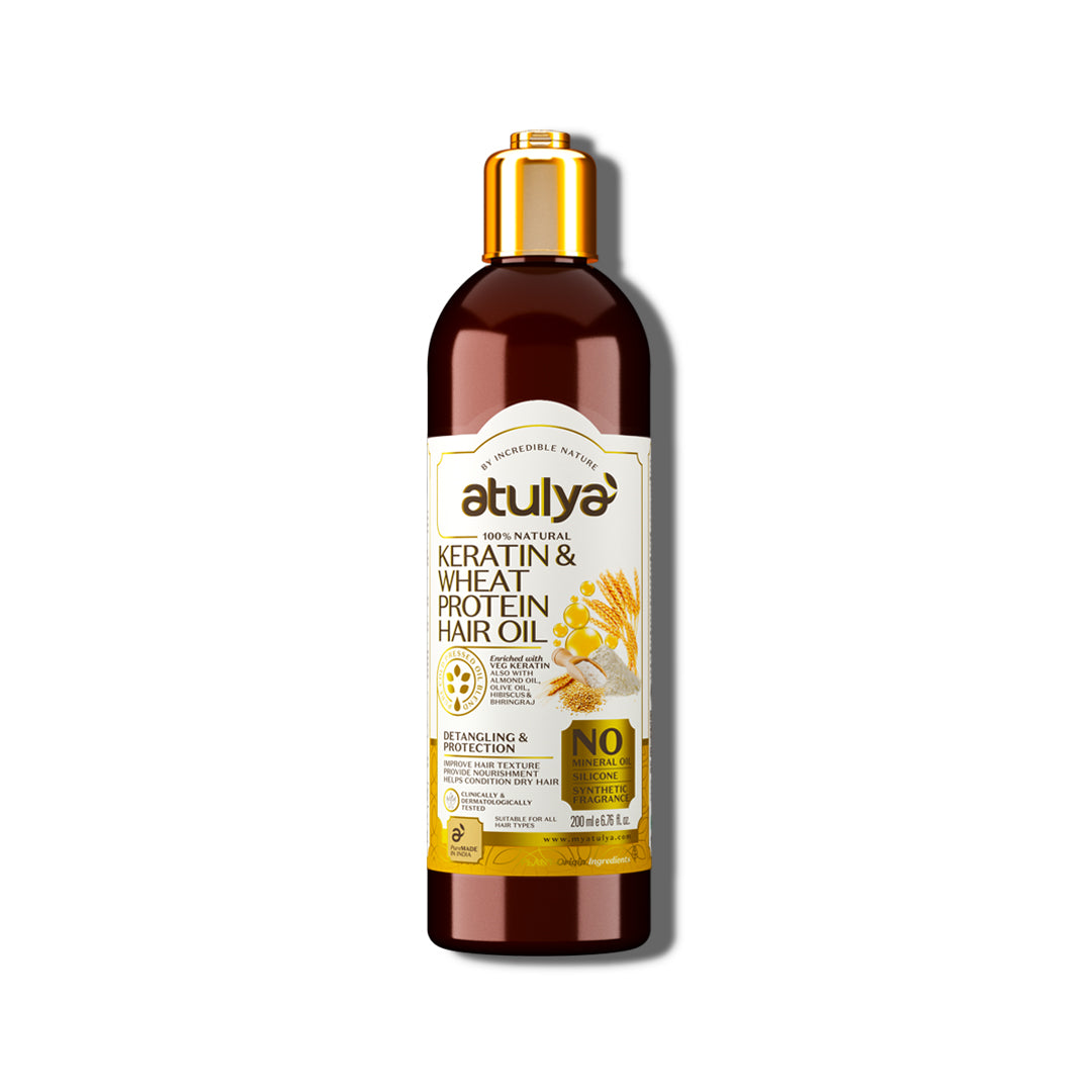 Atulya Keratin & Wheat Protein Hair Oil | Detangles and Protects Hair - 200ml view 2