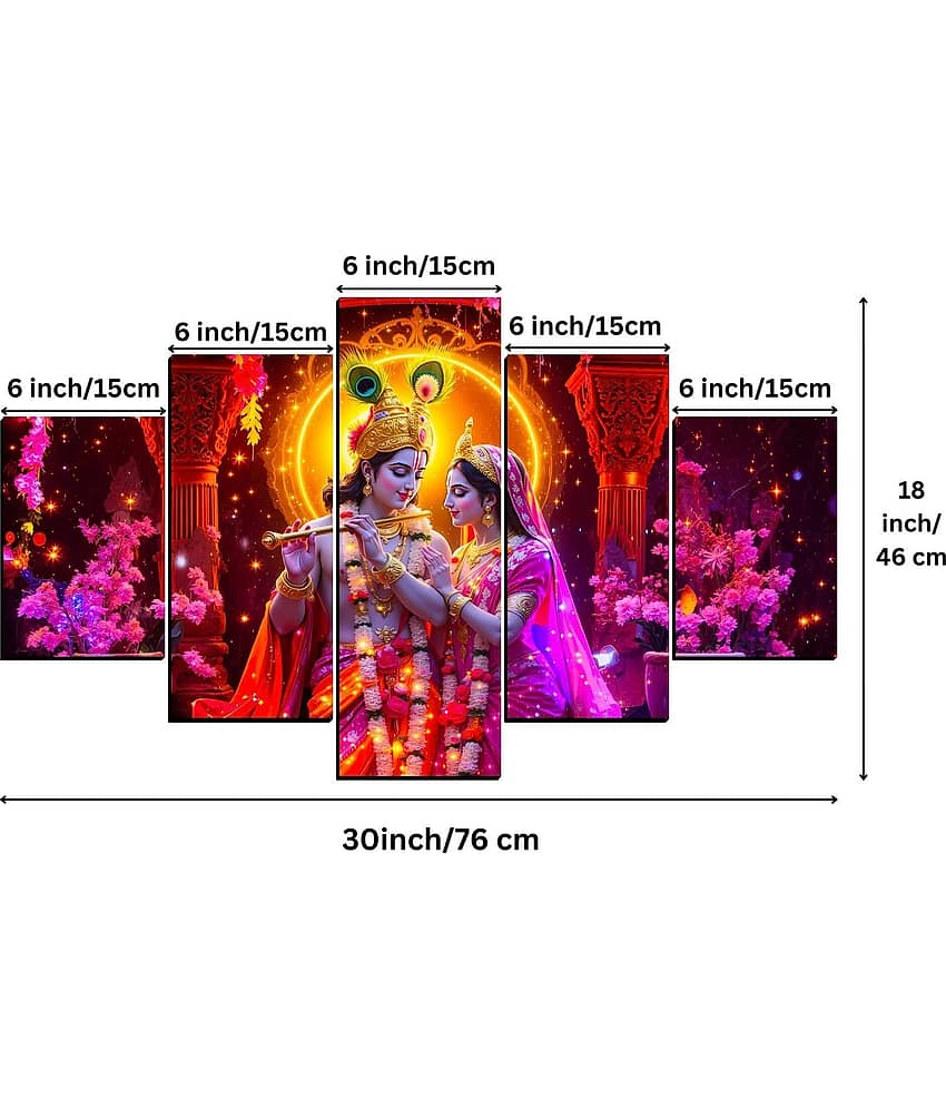SNDArt Set Of 5 Radha Krishna Wall Paintings For Living Room Gift Items 18 x 30 inch view 2