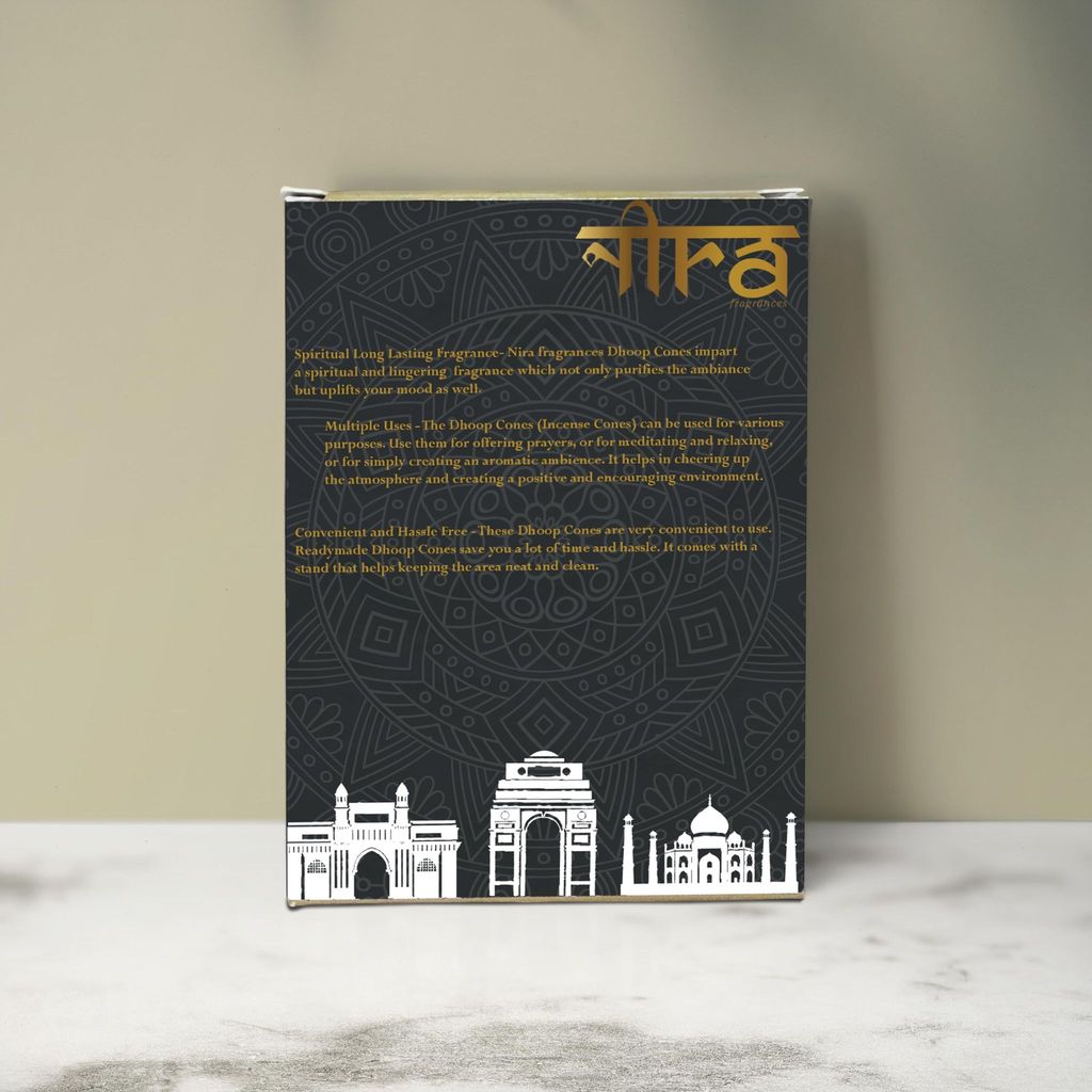 Nira Fragrances Natural Cow Dung Incense Cones |100 Organic Dhoop Cones with Jasmine Fragrances | Best for Pooja, Meditation, and Aromatherapy | Free Dhoop Stand Included view 2