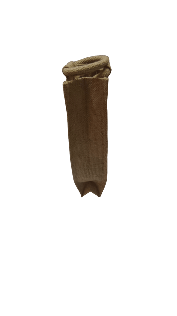 Jute Wine Bottle Bag with Green Floral Print view 2