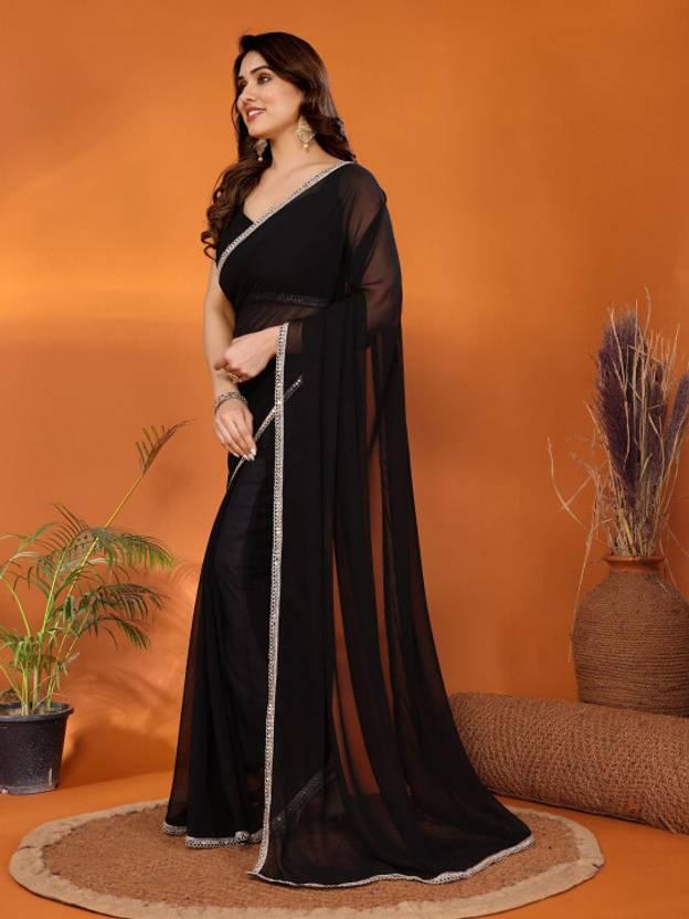 Georgette Saree with Mirror Work Border view 2