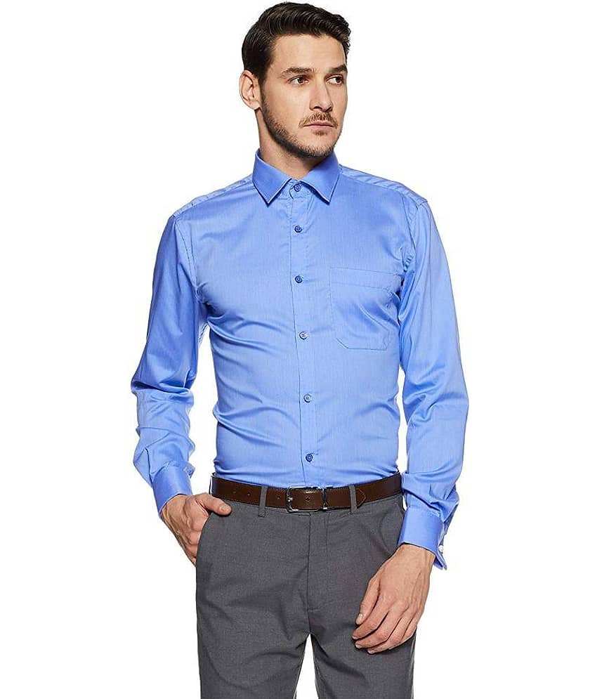 Makhanchor Cotton Slim Fit Full Sleeves Men's Formal Shirt - Blue ( Pack of 1 )
