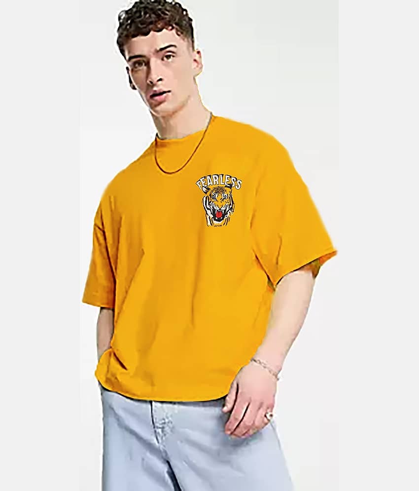 Leotude Men Cotton Blend Oversized Fit Printed T-Shirt ( Yellow ) view 2