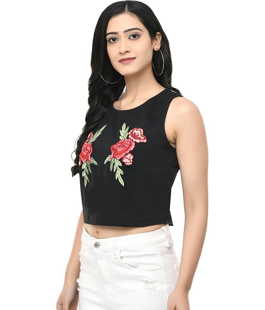 SAAKAA Women's Viscose Crop Top ( Black ) view 2