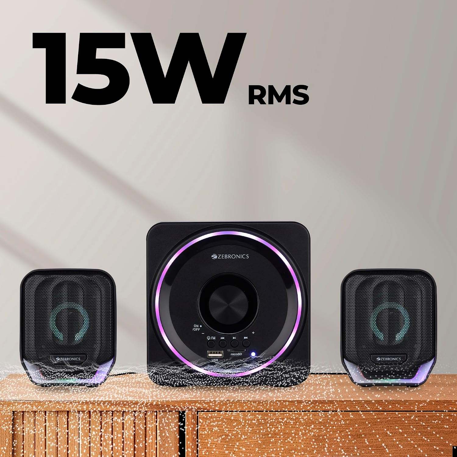 Zebronics Pluto2 Desktop Speaker RGB Lights - Black view 2