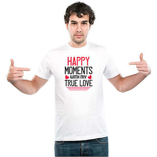 UDNAG Unisex Round Neck Graphic 'Valentines Day | happy moment whith my true love' Polyester T-Shirt White view 2