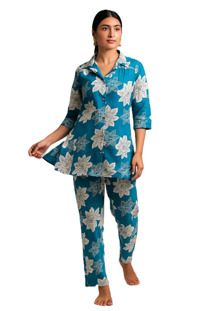 PickCell Printed Delta Fabric Coord Set for Women | Blue view 2
