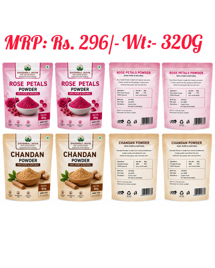 SHUSHRAJ JAIVIK Rose Petals Powder & Chandan Powder Combo Pack - 100% Pure & Natural Skin Care Powder view 2