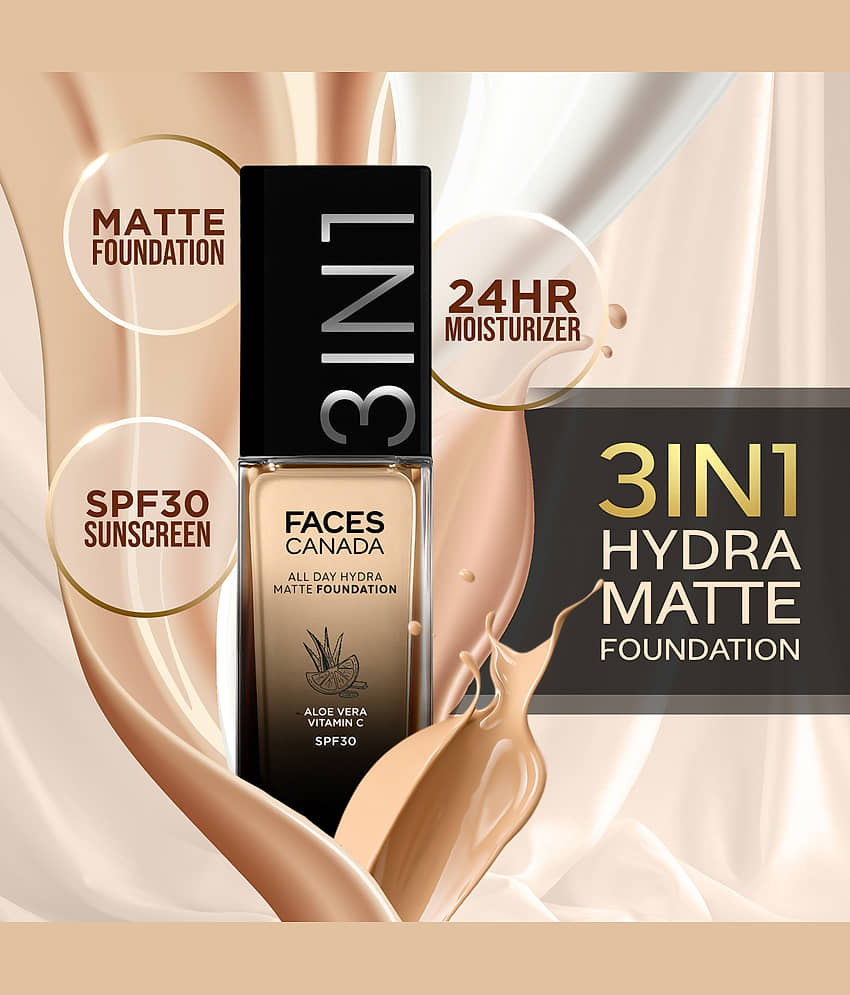 FACES CANADA All Day Hydra Matte Foundation | 3 in 1 Foundation + Moisturizer + SPF 30 , Soft Sand 041, 30ml view 2
