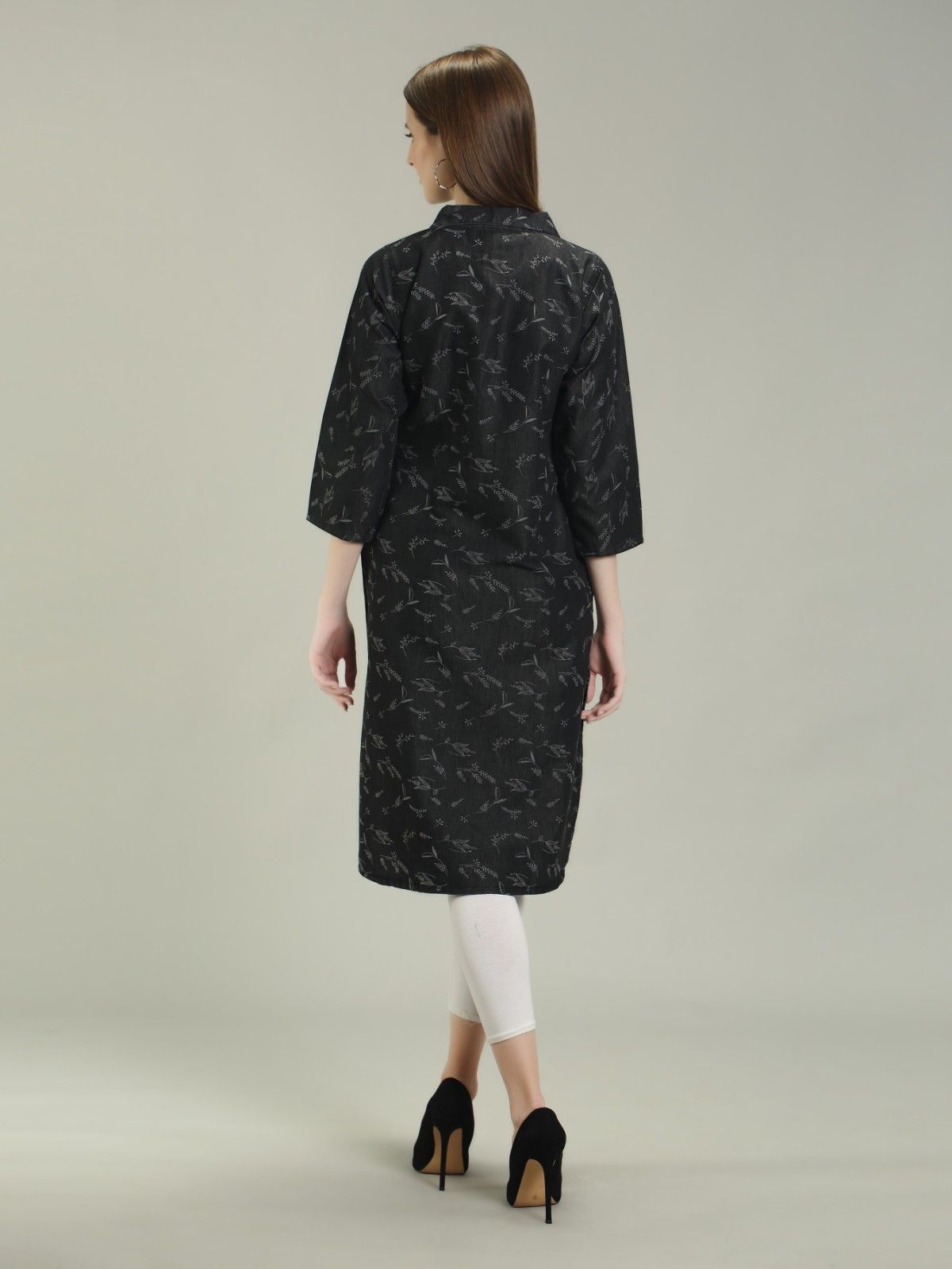 Denim Printed Apple Straight Kurti One Side Pocket, Black - 2XL view 2