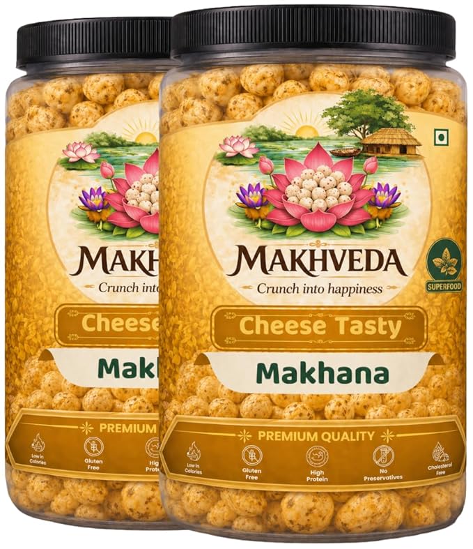 MAKHVEDA - Tasty Cheese Makhana | Roasted Fox Nuts | Popped Lotus Seeds | Healthy Snack | Low Calorie, High Protein, Gluten Free | Cheesy & Crunchy Delight