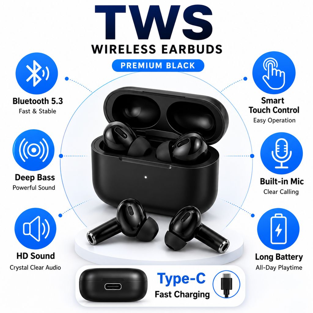 Tarendra TWS Wireless Earbuds Bluetooth 5.3 with Touch Control | Type-C Fast Charging Case | Deep Bass Earphones with Mic view 2