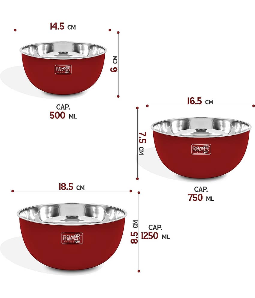 Classic Essentials Microwave Safe Bowls Steel Golden Yellow Food Container ( Set of 3 ) view 2
