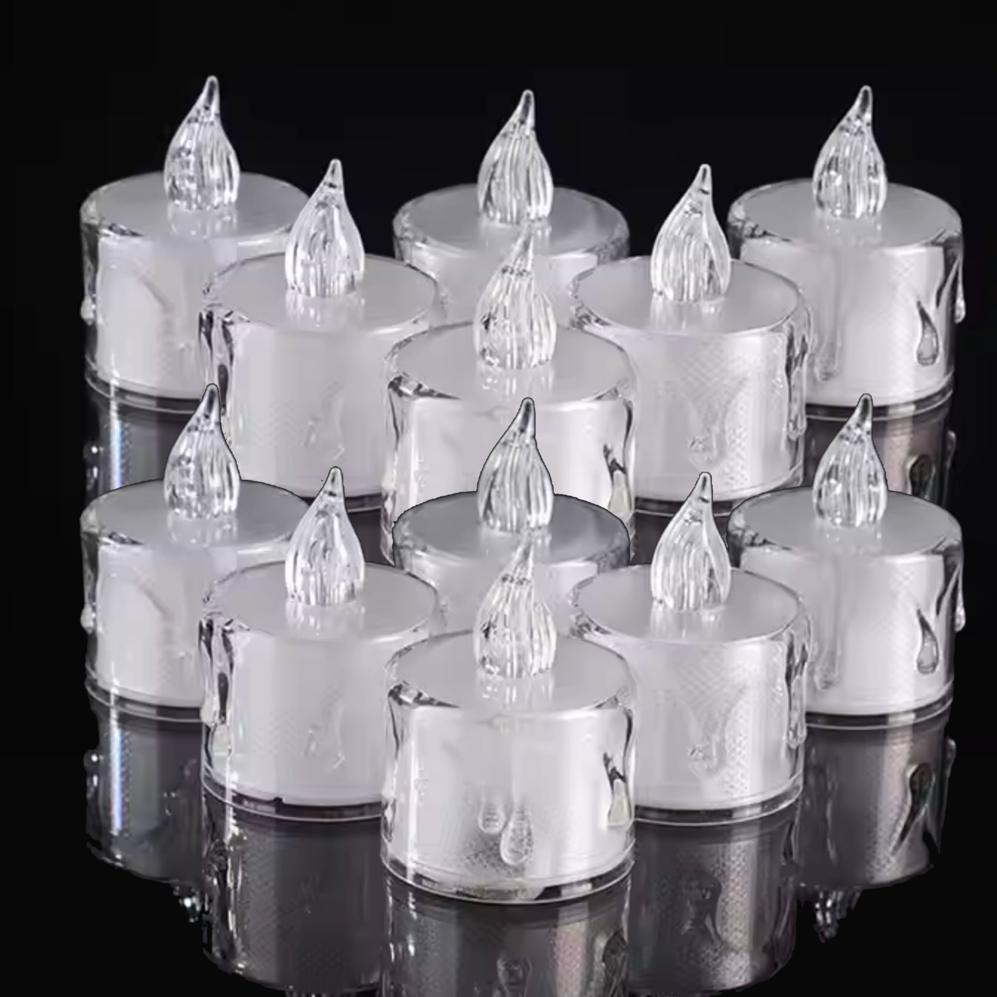 Led Tea Lights Candle (Diwali Diya)  Flameless, Crystal Design, Battery-Operated-12 Pcs