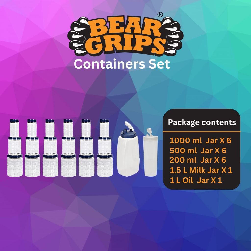 BEAR GRIPS 18 Airtight kitchen checkered PET containers/jars sets and 1.5 litre Milk jug and 1 liter Oil pourer combo view 2