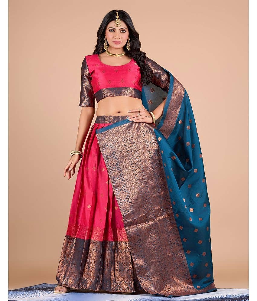 Indesa Pink Banarasi Silk A-line Unstitched Lehenga Single view 2
