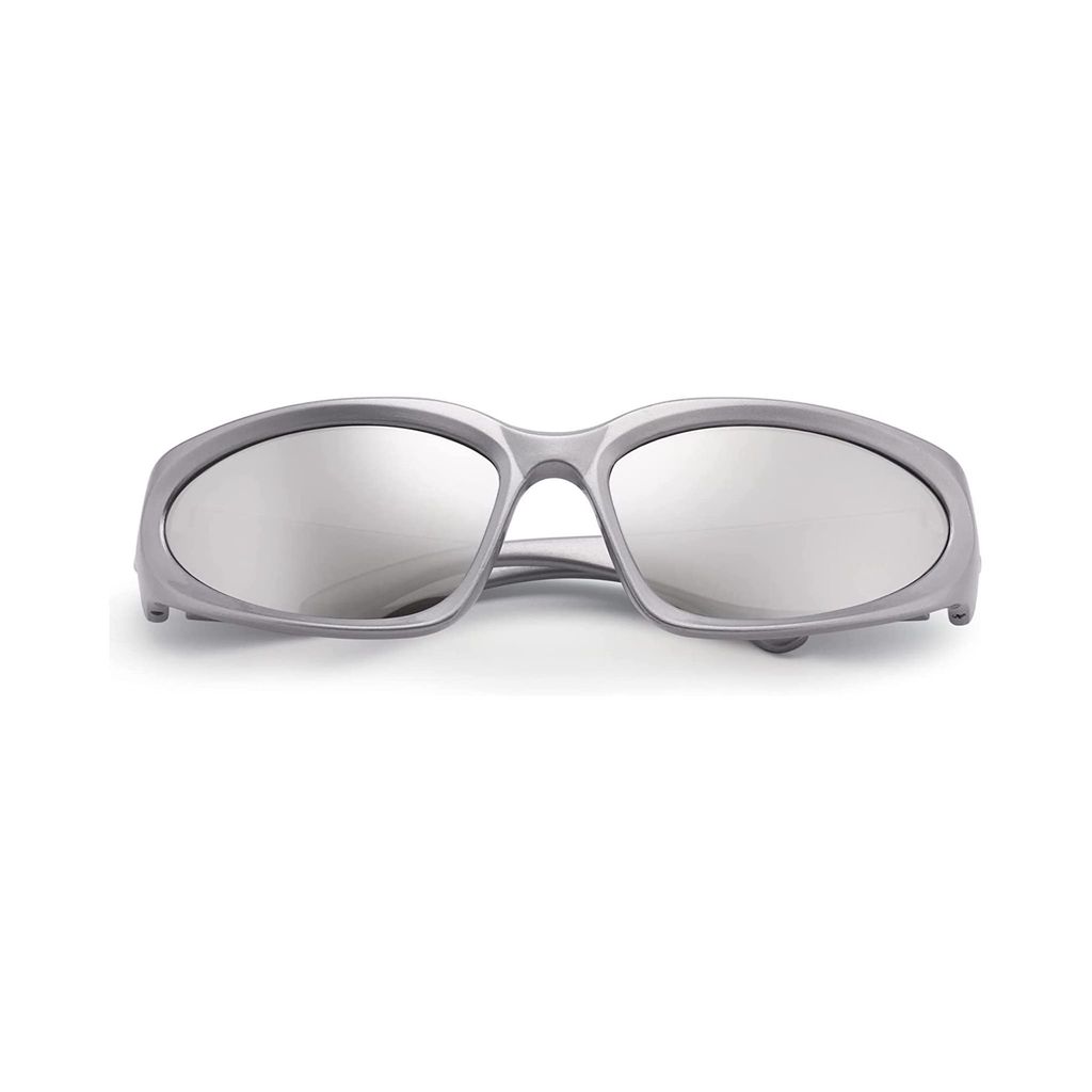 4Flaunt Futuristic Series Wraparound Y2K Sunglasses For Men & Women | UV Protected | Full Rim Trending & Stylish Shades | Free Size (C1 - Silver Frame/Silver Mirrored Lens) view 2