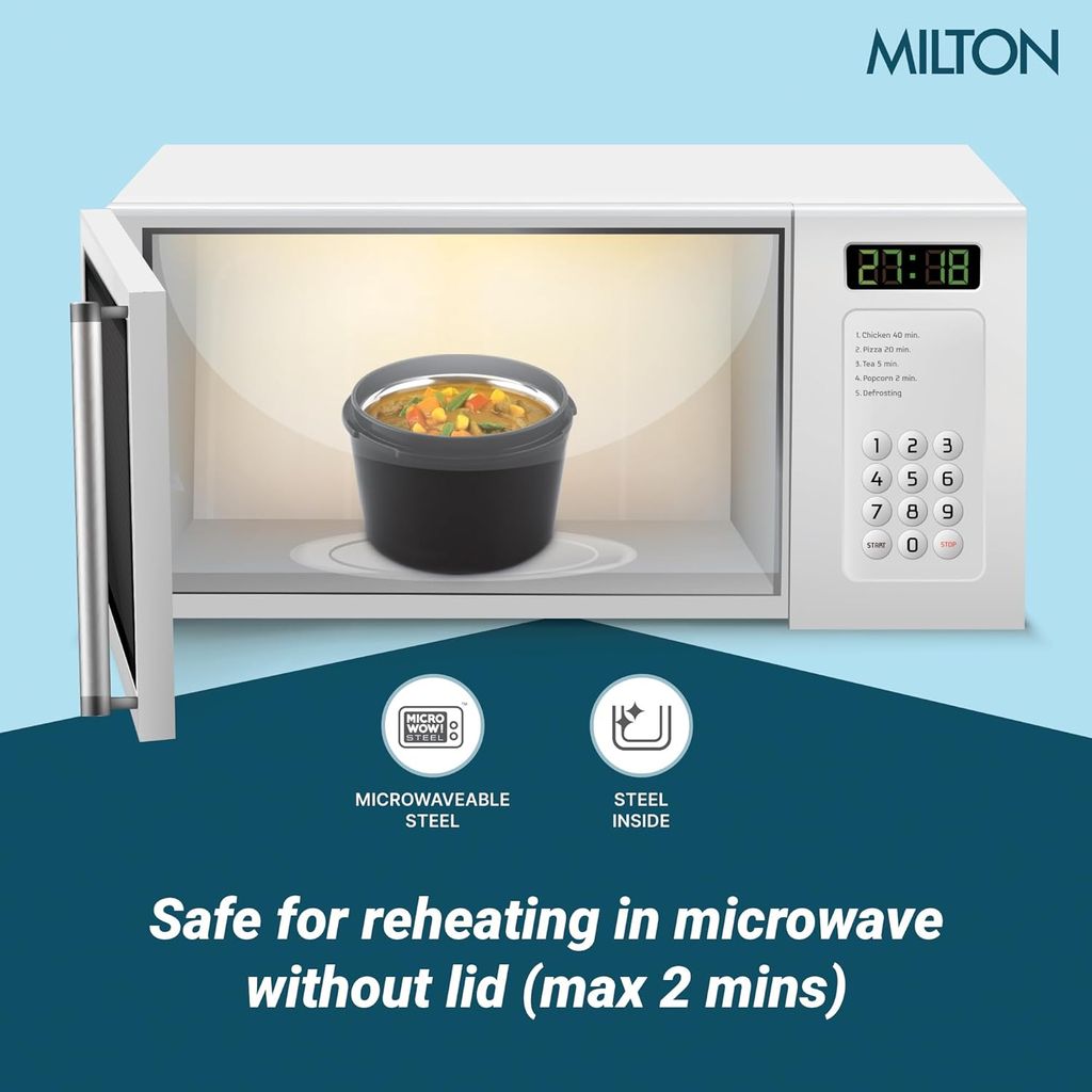 MILTON Urban Case Microwavable Lunch Box | Inner Steel, Double Wall, Leak-Proof Design | Compact & Durable Lunch Box for Office use, College, School, (2 x 320 ml) view 2