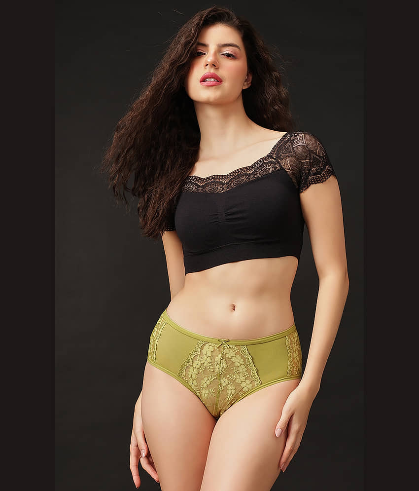 Clovia Pack of 1 Lace Hipster For Women ( Green ) view 2