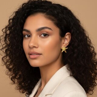 18k Gold Plated Stud Earring (Floral Star Stud Earrings) view 2