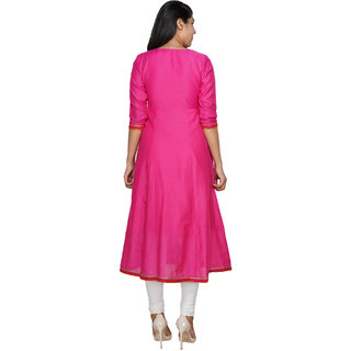 YES TEn Cotton Printed Anarkali kurti (Pink) view 2
