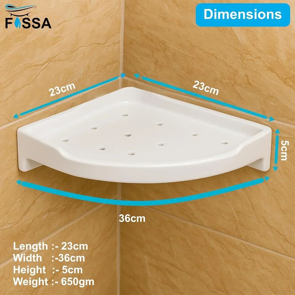 White Corner Wall Shelf 12 inch Unbreakable Abs Ceramic Finish (RW-134) view 2