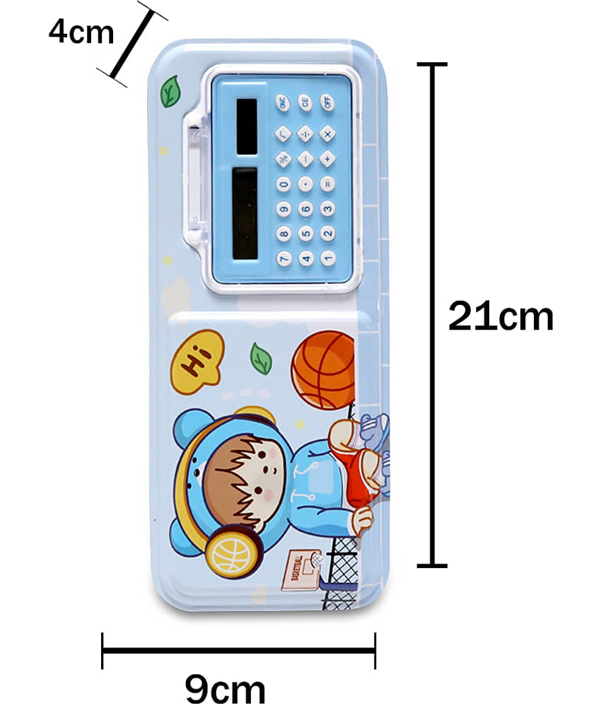 Villy Metal Pencil Box Double Compartment for Kids with Compass Box With Calculator view 2