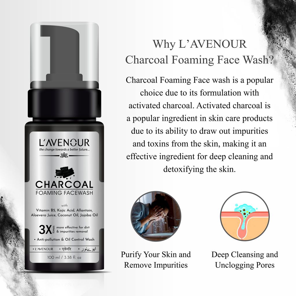 L'avenour Charcoal Foaming Face Wash For Pollution & Oil Control For Men & Women - 100ml view 2