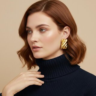 18k Gold Plated Stud Earring (Twisted Texture Stud Earrings) view 2