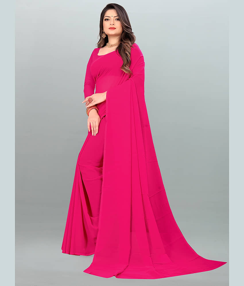 ANAND SAREES Georgette Solid Saree With Unstitched Blouse Piece ( Pink ) view 2