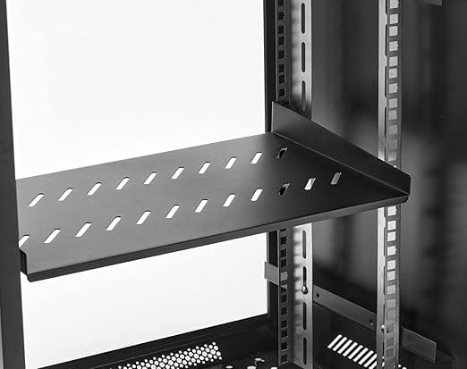 1U 19 Inch Universal Rack Mount Half Tray | Vented Cantilever Shelf for Half-Rack Equipment | Supports Non-Rack & Half-Rack Width Devices | Plastic and Metal Construction | Network Cabinet Accessory view 2