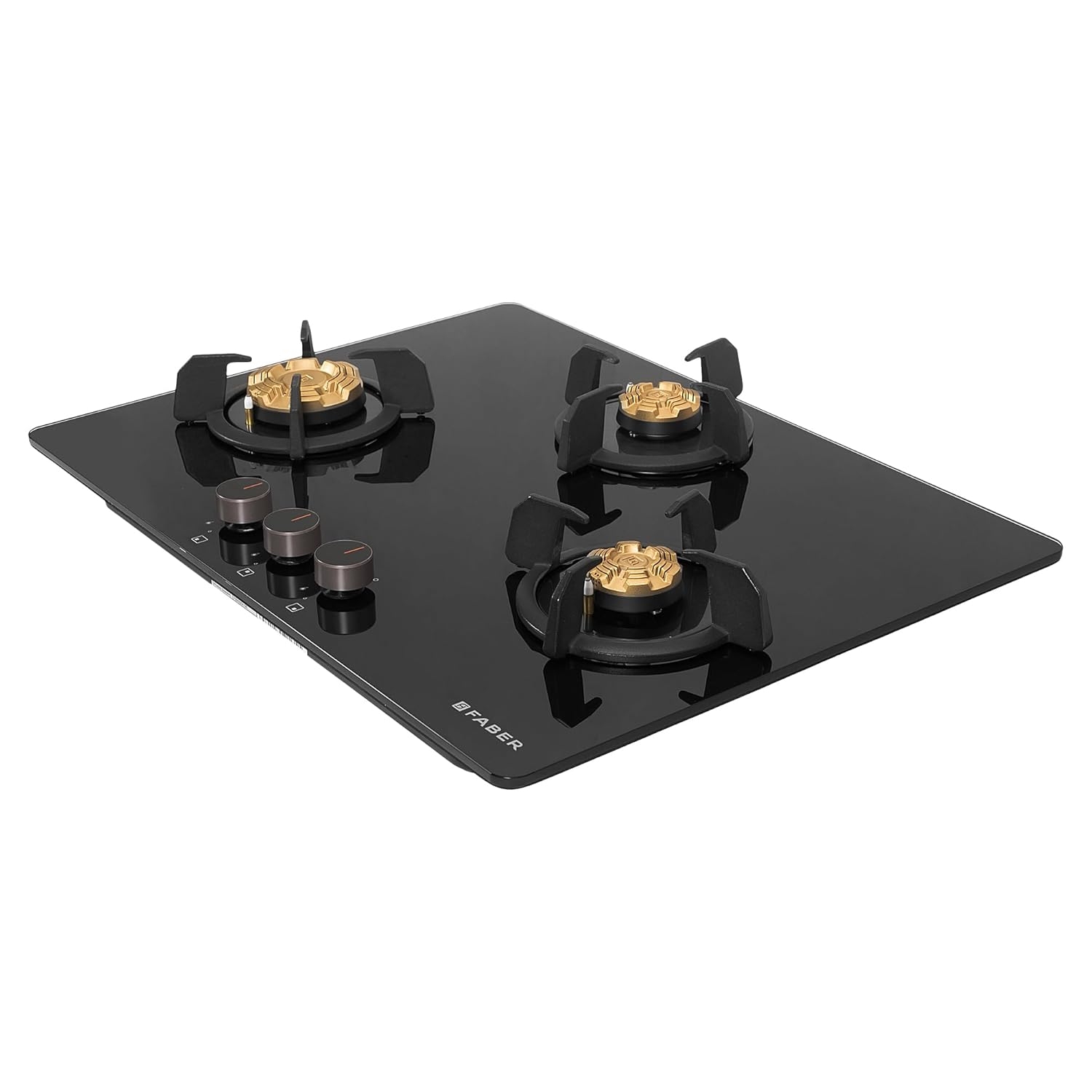 Faber 3 Burner 70Cm HOB, Auto Ignition, HOB PRIME HT703 CRS BR CI AI |Metal Knobs, Cast Iron Pan Support, HOB/Cooktop Hybrid, Black Glass Finish, 5 Yr Warranty On Glass, Valve & 2 Yr On Burner - Black view 2