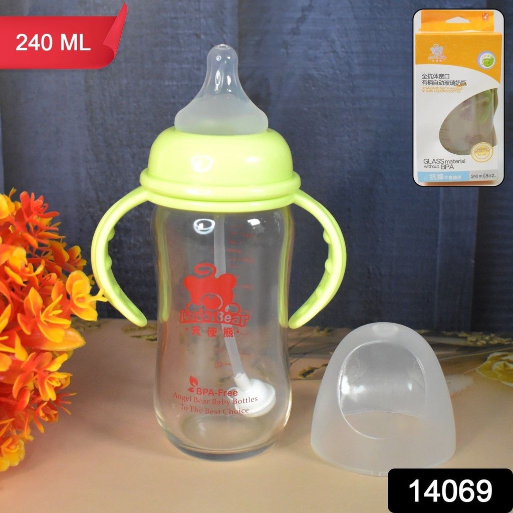 Glass Baby Feeding Bottle with Handles & Straw (240 ML / 1 Pc) view 2